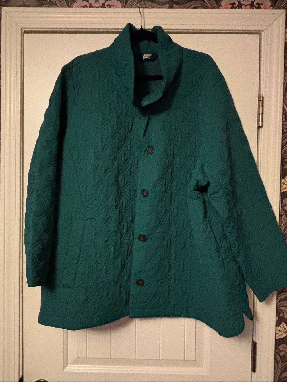 Lands' End Teal Quilted Button-Up Jacket